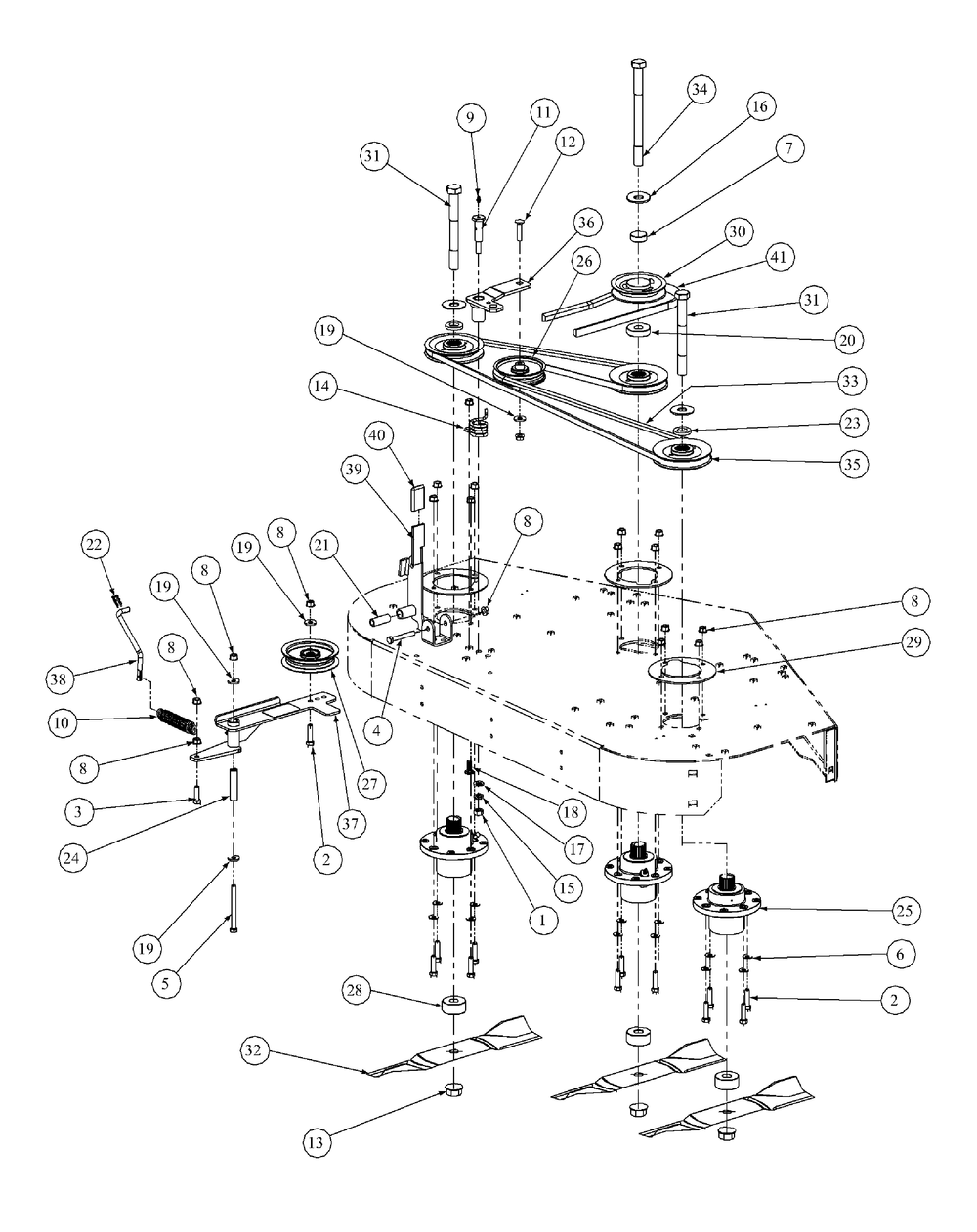 Spindle Assembly Diagram and Parts List for HFF1748 55AG5D4V750-WAM Cub Cadet Lawn Mower